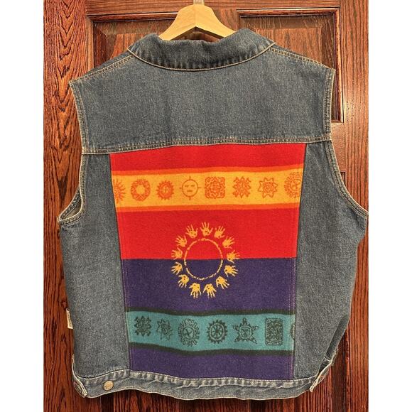 Pendleton Denim Vest XL Wool Blanket Back Southwestern Vintage 90s Western - Picture 9 of 11